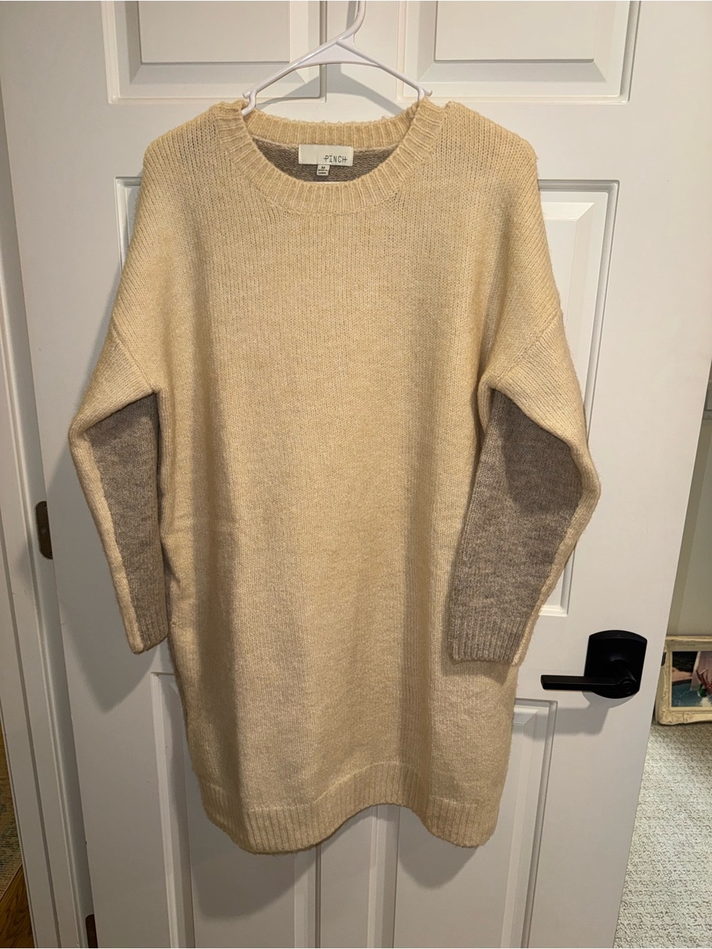 NWOT Pinch Cream Crewneck Sweater Dress with Taupe Sleeves Medium